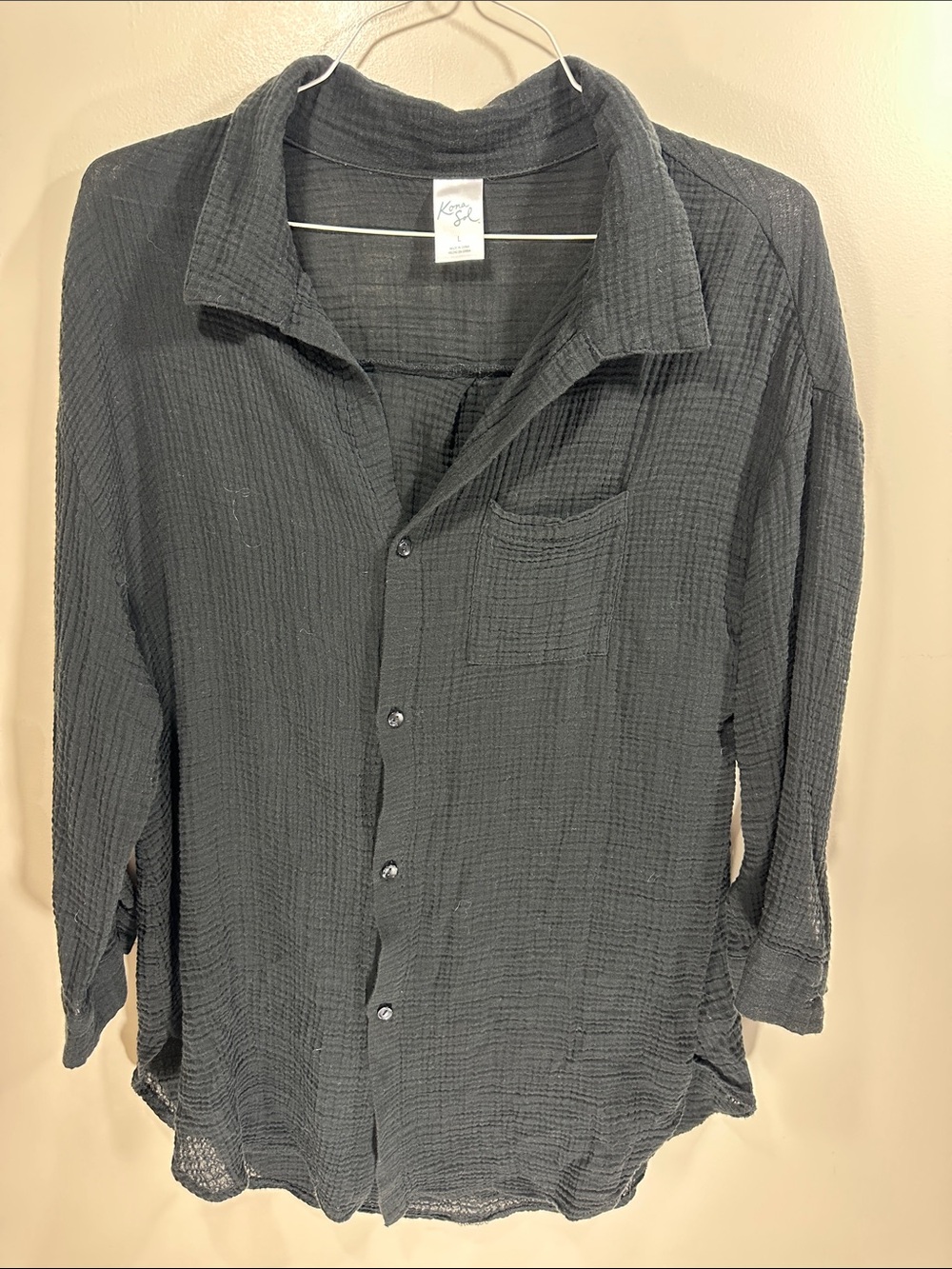 Kona Sol Black Lightweight Gauze Button-Down Shirt Large